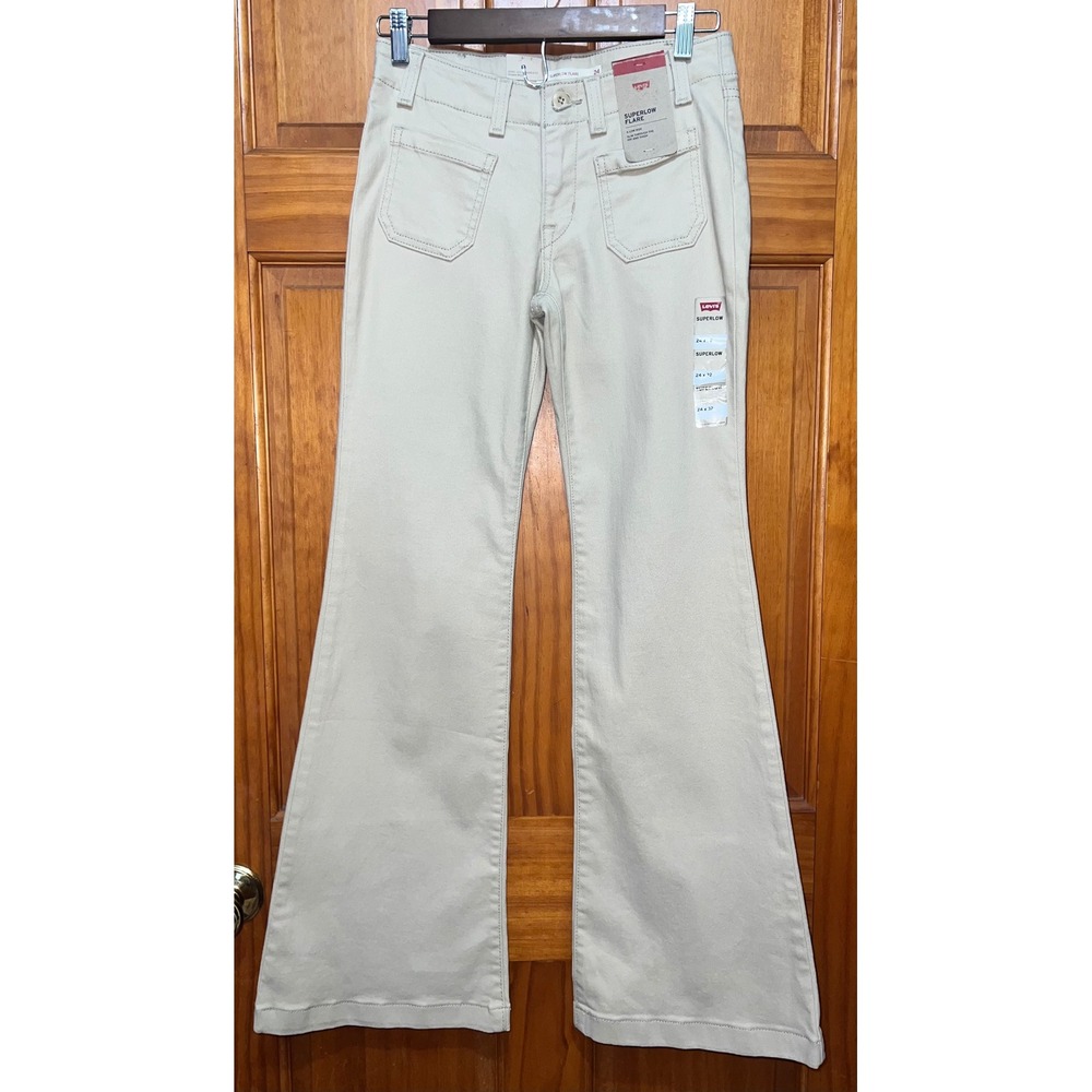 Levis Superlow Flare Jeans Beige Khaki Low Rise 24x32 A7540-0006